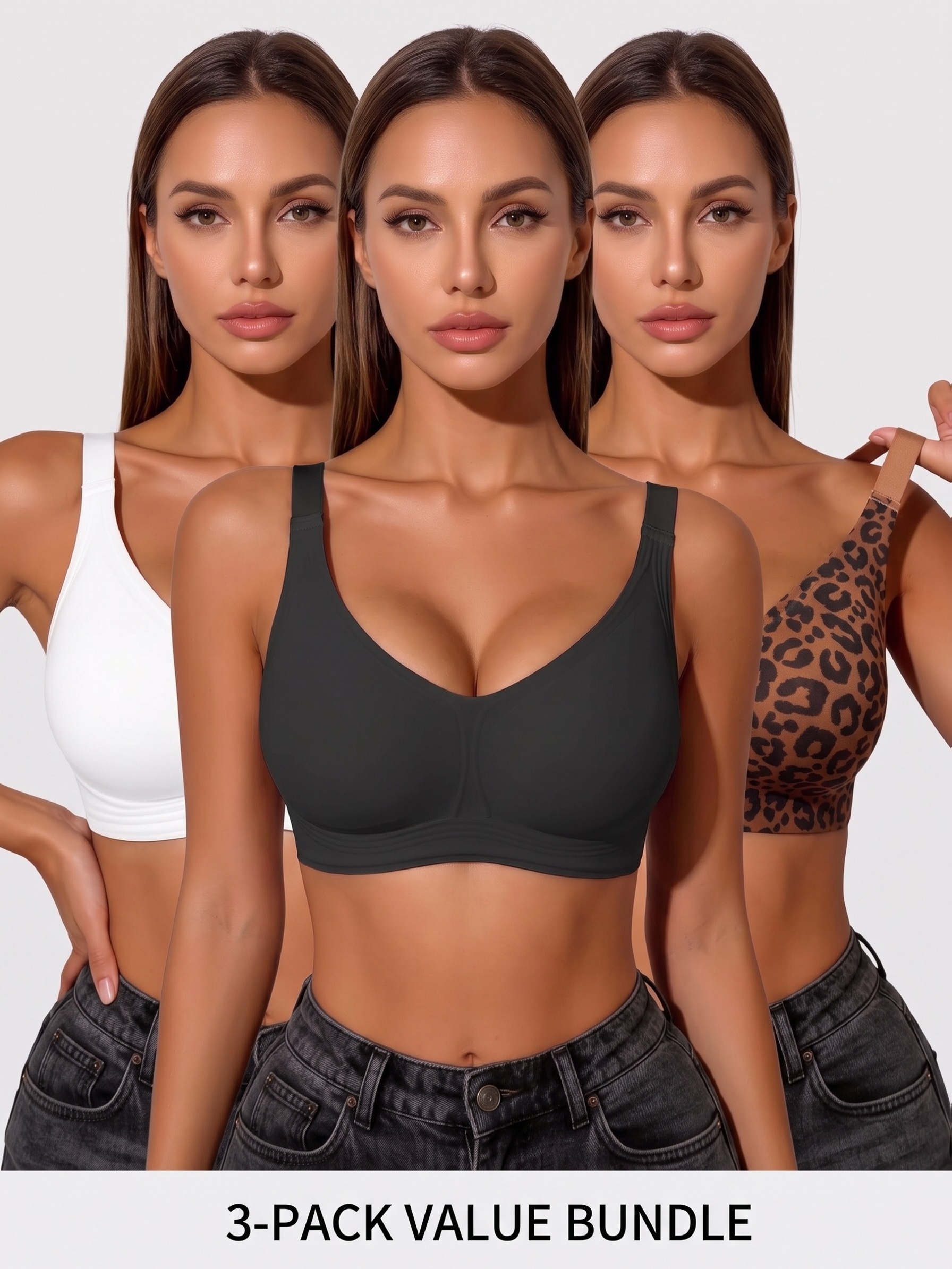 3pcs Sports Bra Set for Women, Jelly Gel Soft Support